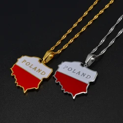 Anniyo 2.6CM Polska Map Flag Pendant Necklaces for Women Jewelry Maps of Poland Chain Necklace Polish #244521