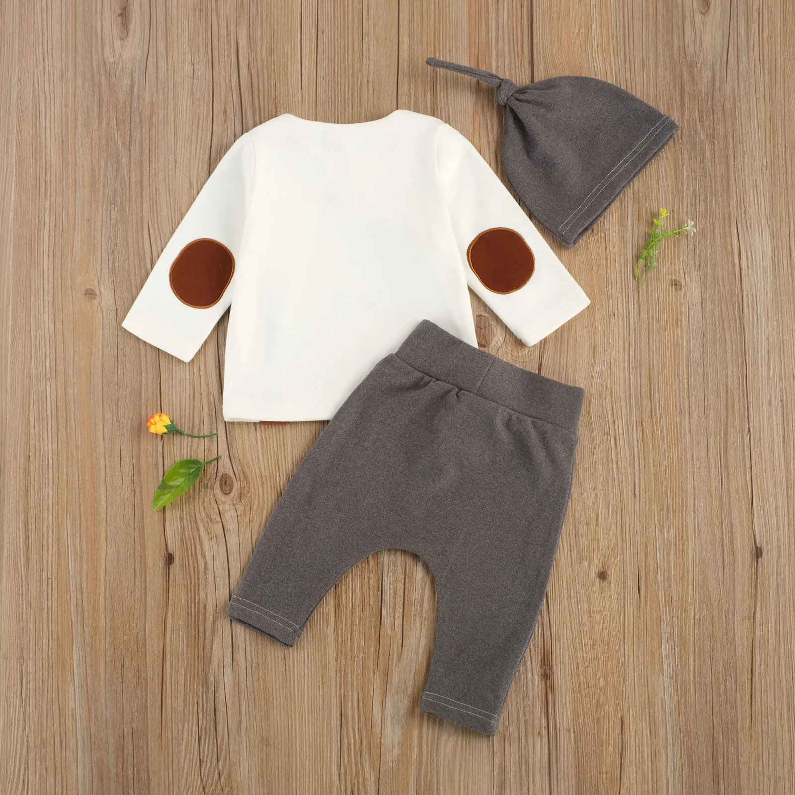 Newborn Baby Clothes Set Buttons Round Neck Long Sleeve Blouse Top+ Pants+Hat 3pcs Casual Autumn Clothing