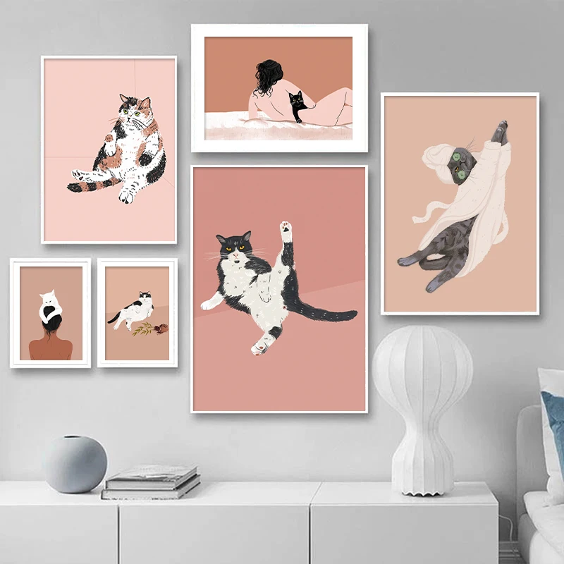 Cute Chubby Cat Funny Illustration Nordic Poster and Print Canvas Painting Nursery Wall Art Picture for Kids Bedroom Home Decor