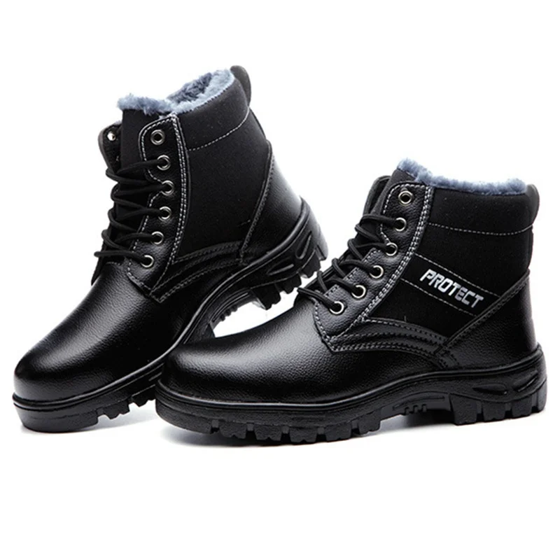 Black Steel Toe Boots for Men Women Work Boots Winter Snow Boots Safety Shoes Puncture Proof Hiking Combat Boots 023