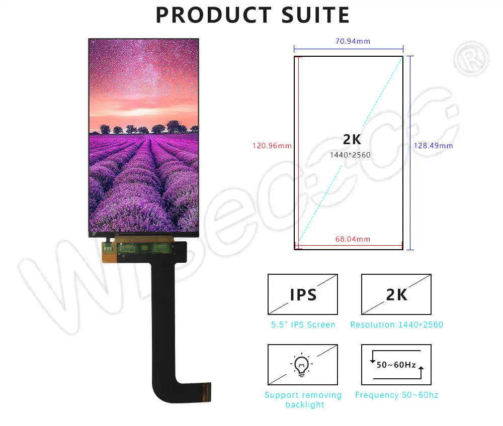 For KLD-1260 3D Printer LCD Screen 5.5 Inch 2K 1440*2560 LCDS Panel Display LS055R1SX03