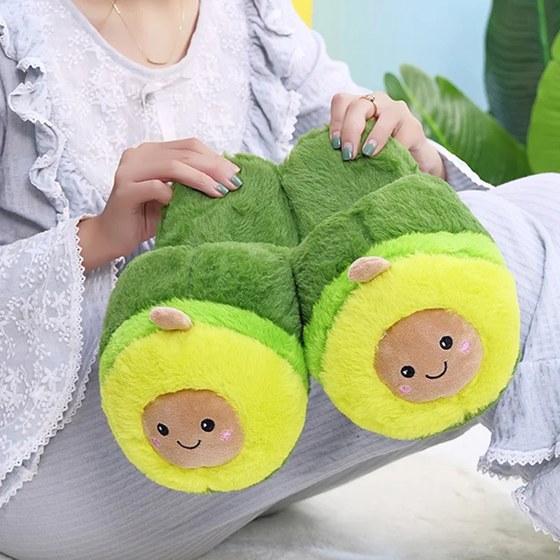 Cute avocado cotton slippers plush toy student dormitory indoor thickening warm plush home winter shoes