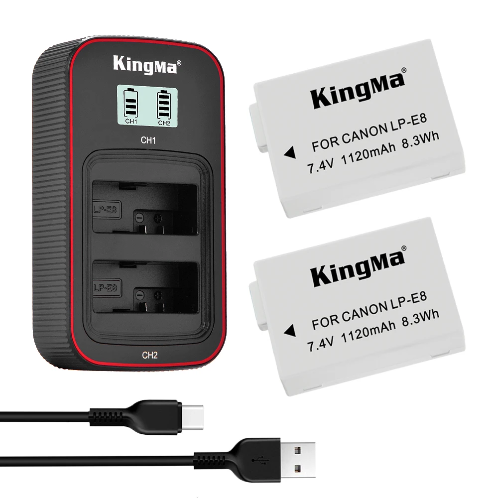 KingMa LP-E8 Battery and USB LCD Charger Kit For Canon EOS 550D 600D 650D 700D Kiss X7i X6i X5 X4 Rebel T2i T3i T5i LP E8