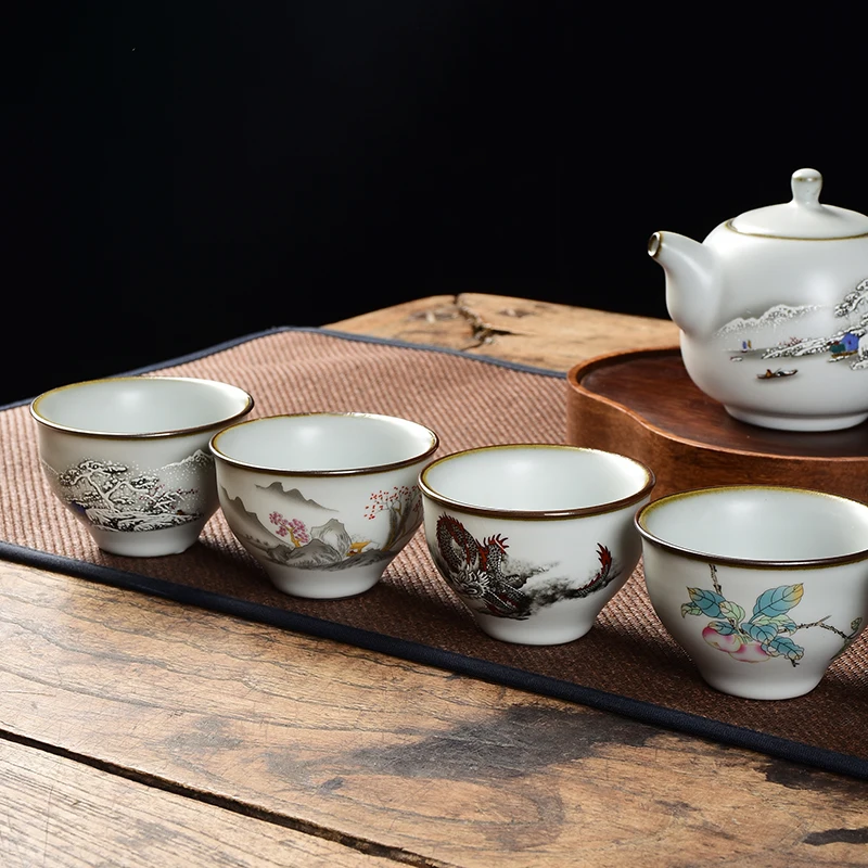 Taza de té Vintage de cerámica, diseño de flores, taza de té pequeña de porcelana blanca Retro Para Ceremonia de té, Tazze Da, juego de tazas de té BK50CB