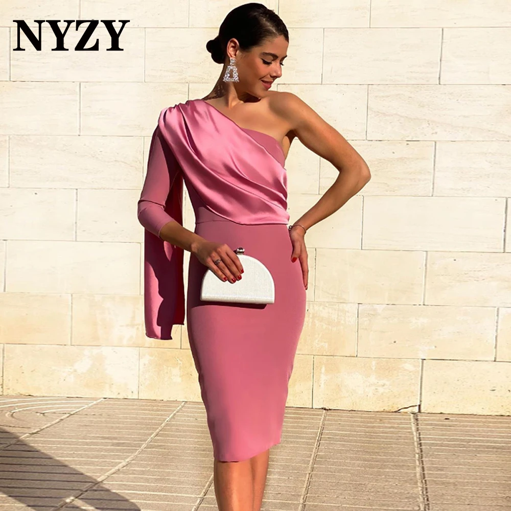 

NYZY C300 Elegant Dusty Pink One Sleeve Cocktail Dresses for Party Evening Graduation Homecoming