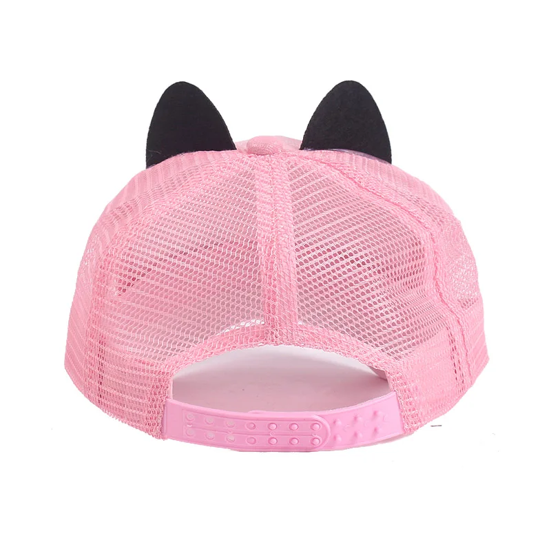 Summer Kids Baseball Cap Cat Ears Baby Hat Girls Snapback Breathable Mesh Hip Hop for 3-8 Years Old