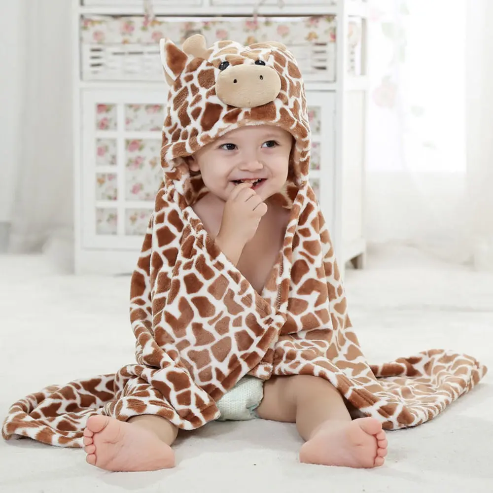 100cm Cute Bear Shaped Baby Hooded Bathrobe Soft Infant Newborn Towel Giraffe Towel Blanket Baby Bath Towel Cartoon Patter Towel