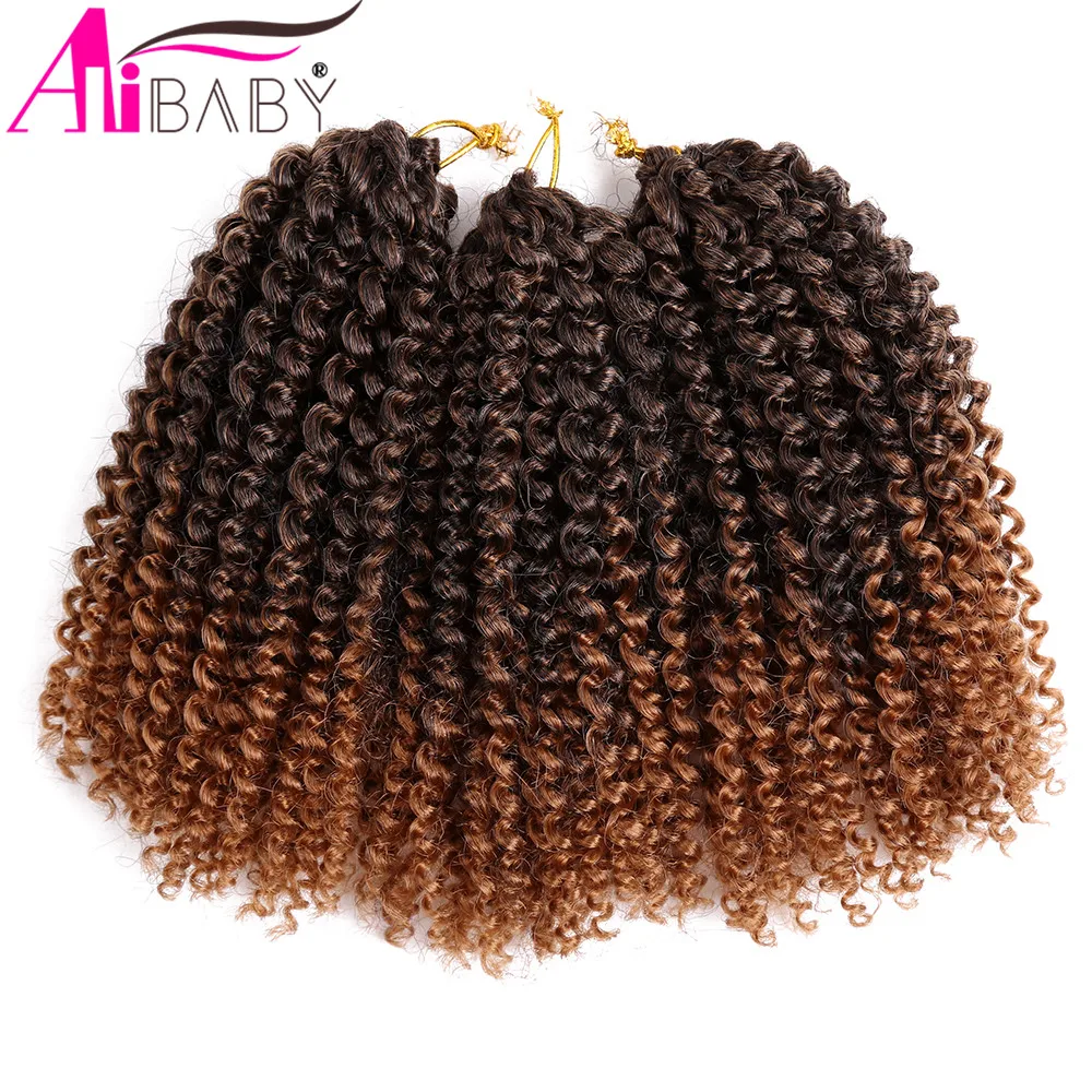 Alibaby-Marley trança sintética Crochet cabelo para as mulheres, Jerry Encaracolado trança, extensões de cabelo boêmio, 60Stands por pacote, 8-12"