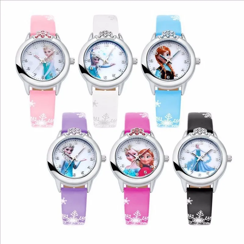 Elsa Watch Girls Elsa Princess Kids Watches Leather Strap Cute Children\'s Cartoon Wristwatches Gifts for Kids Girl Frozen Clock