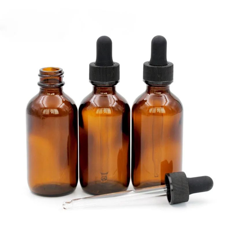 

60ml Empty Amber E liquid Dropper Glass Bottle Boston Round Glass Bottles 2oz With Black Childproof Cap For Essential Oils