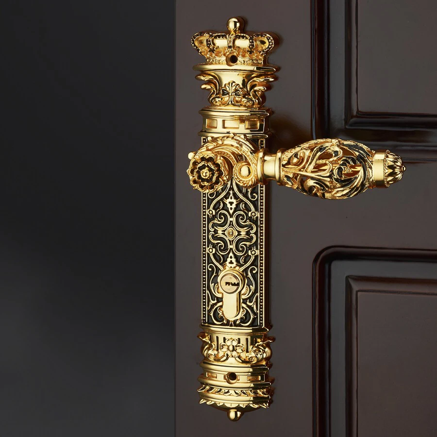 

Hollow Pattern Exquisite Fashion Zinc Alloy Indoor wooden door Handles Lock Bedroom Split Copper Keys Mechanical Gold Lock 85mm