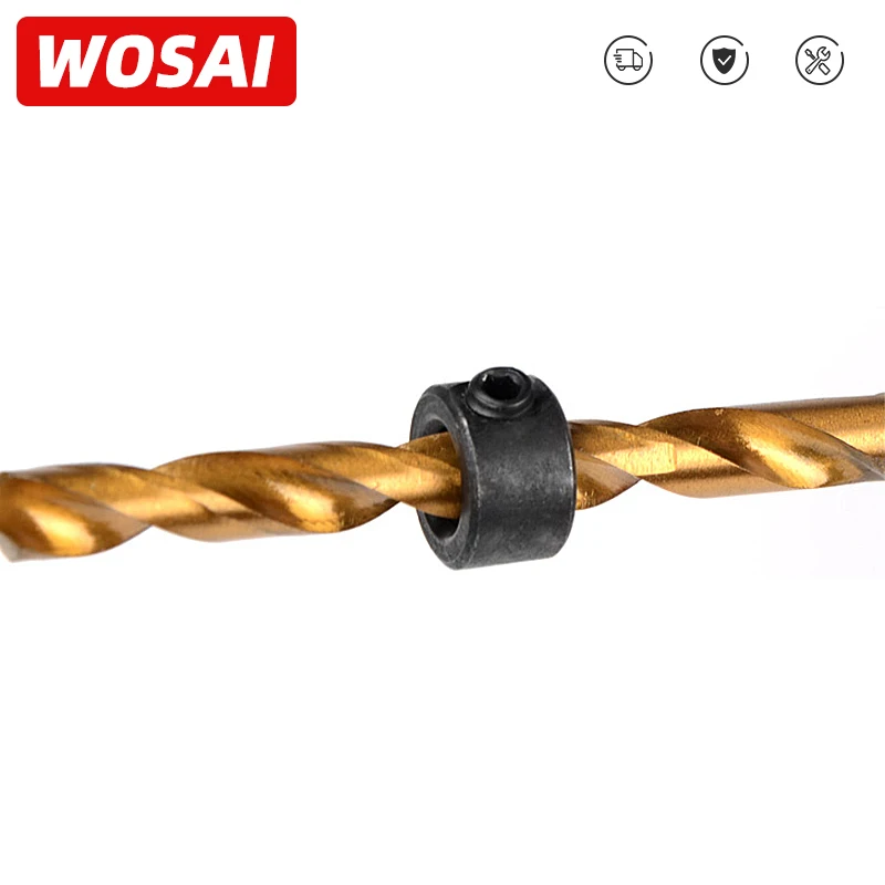 WOSAI 8pcs 3-16mm Woodworking Drill Locator Drill Bit Depth Stop Collars Ring Positioner Drill Locator Wood Drill Bit