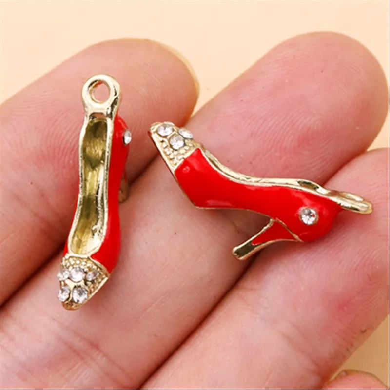 6pcs Enamel Makeup Metal Jewelry Pendant, Lipstick Charm, Perfume Charm, Red Lips Charm, Dance Shoes Charm, High Heel Charm,