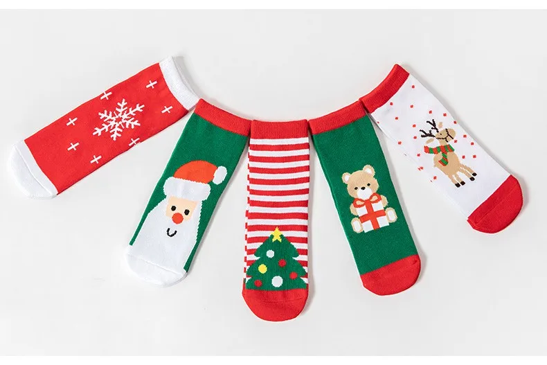 5 pairs Christmas cotton Socks Merry Christmas Decorations For Home Cristmas Ornaments Xmas 2020 New Year Decor Gift