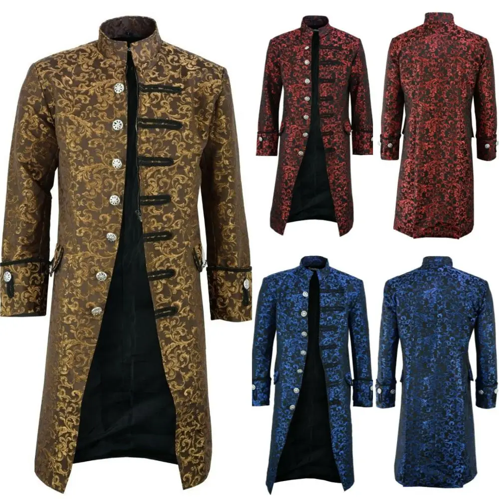 

Men Victoria Edwardian Steampunk Trench Coat Frock Outwear Vintage Prince Overcoat Medieval Renaissance Jacket Cosplay Costume