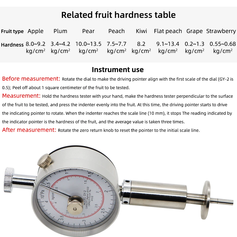 GY-1 GY-2 GY-3 Fruit Hardness Tester Fruit Sclerometer for Apples Pears Grapes Oranges Fruit Dynamic Cone Fruit Durometer