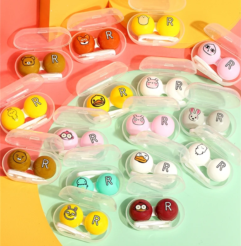 EASYSMALL Hot Sale Multicolor Transparent Portable Contact Lens Case for Women animals Travel Mini Kit Holder Lenses Box