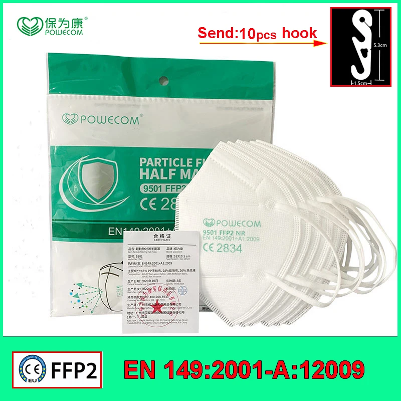 Mascarilla facial FFP2 de 6 capas, máscara protectora con filtro antipolvo, certificación CE 2384, original, 10-50 unids/bolsa