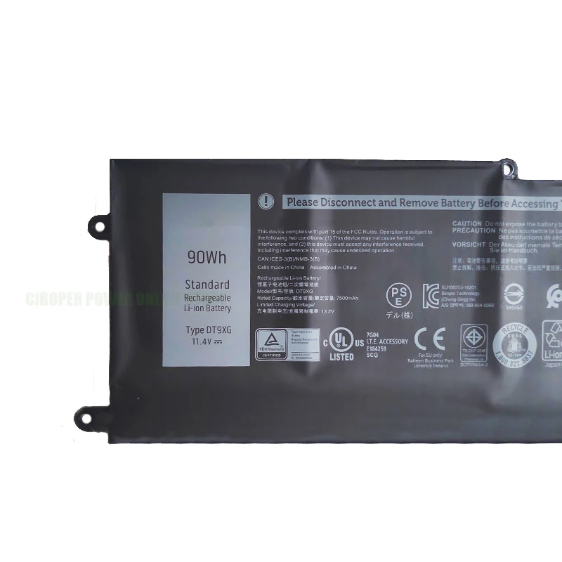 CP Genuine Laptop Battery DT9XG 11.4V/90Wh 9 CELLS For Area-51m R1 R2 ALWA51M-1766PB D1748DW D1746B D1766B D1741DB D1969PW