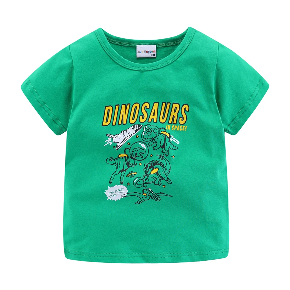 Mudkingdom Summer Boys Dinosaur Outfits Children Cartoon Clothes Kids Short Sleeve T-Shirt and Drawstring Shorts Clothing Suit