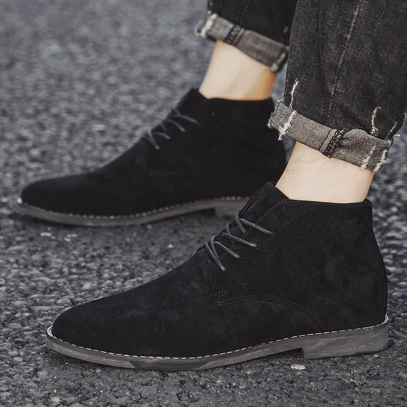 Fashion Pointed Chelsea Boots Men Comfortable Ankle Dress Boots Men Lace Up Cheap Men\'s Suede Shoes Casual botas chelsea 2024