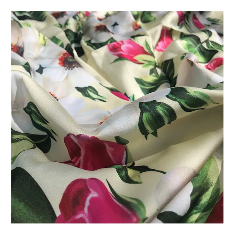 50x145cm Rose Printed Polyester Stretch Satin Fabric Cloth Factory Custom Drape Shirt Women Dress Pants DIY Children\'s Fabric