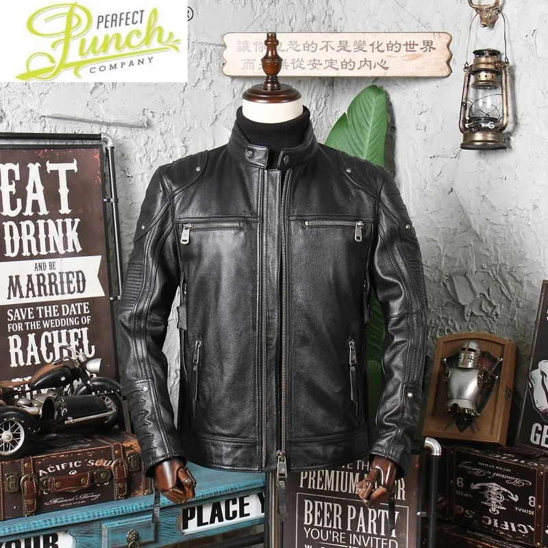 

Men's New Genuine Leather Jacket Men Autumn Winter 100% Cowhide Coat Male Motorcycle Jackets Men HL-1202 KJ6167