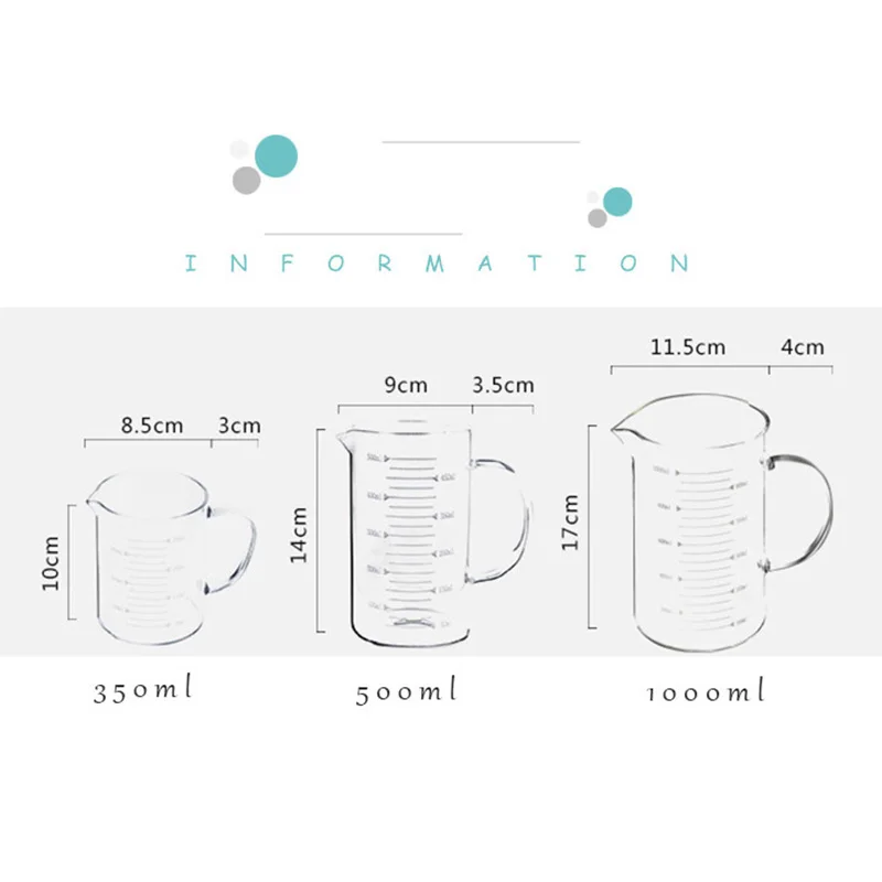 350/500/1000ml Clear Glasses Graduated Measuring Cup for Baking Beaker Liquid Measure Jug Cup Drinking Container With Scale