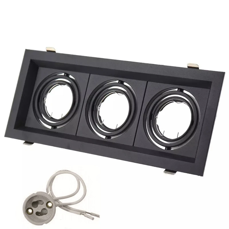 Vierkante Dubbele Ring Led Plafond Downlights Verzonken Verstelbare GU10 MR16 Lamp Socket Base Spot Lampen Houder Frame Beugel Fitting - afbeelding 1