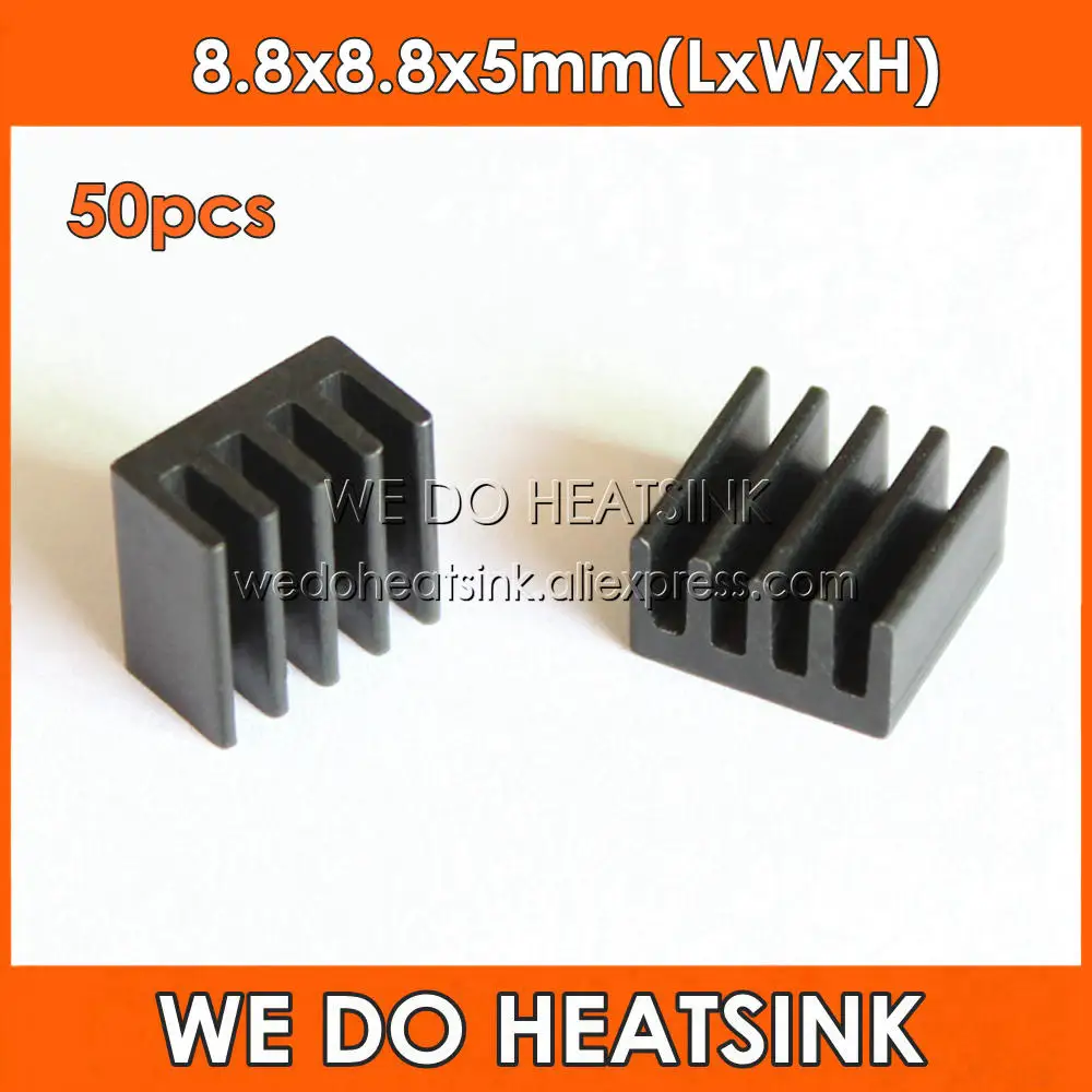 

WE DO HEATSINK 50pcs 8.8x8.8x5mm Black Anodized Ram SOIC8 FET Heatsink Aluminium Chip Aluminum Heat Sink Cooling Cooler