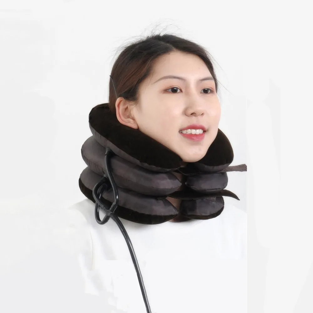 Air Inflatable Cervical Neck Traction Stretcher Cervical Correction Collar Pain Relief Relaxation Pillow Blue Brown Tractor