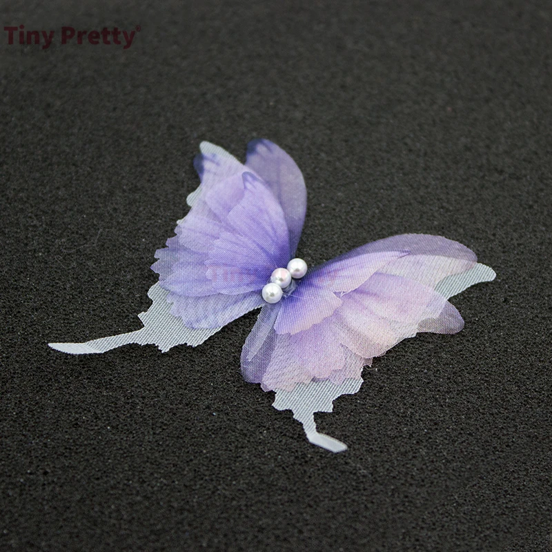 10PCS 4-layer Organza Butteflies w/ Imitation Pearls Handmade 50mm Swallowtail Butterflies Wedding Bridal Butterflies