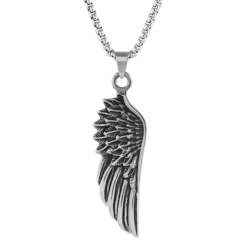Personality Men\'s Women\'s Jewelry Vintage Cross Angel Wing Pendant Necklace  Long Stainless Steel Necklace Charms