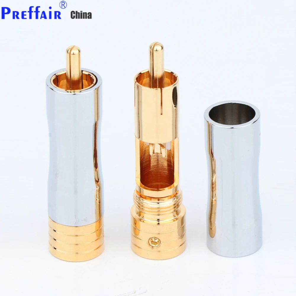 

4PCS RCA Male Plug Adapter Audio Phono Gold Plated Solder Connector RCA Repair Ends HIFI 8MM Cable Plug