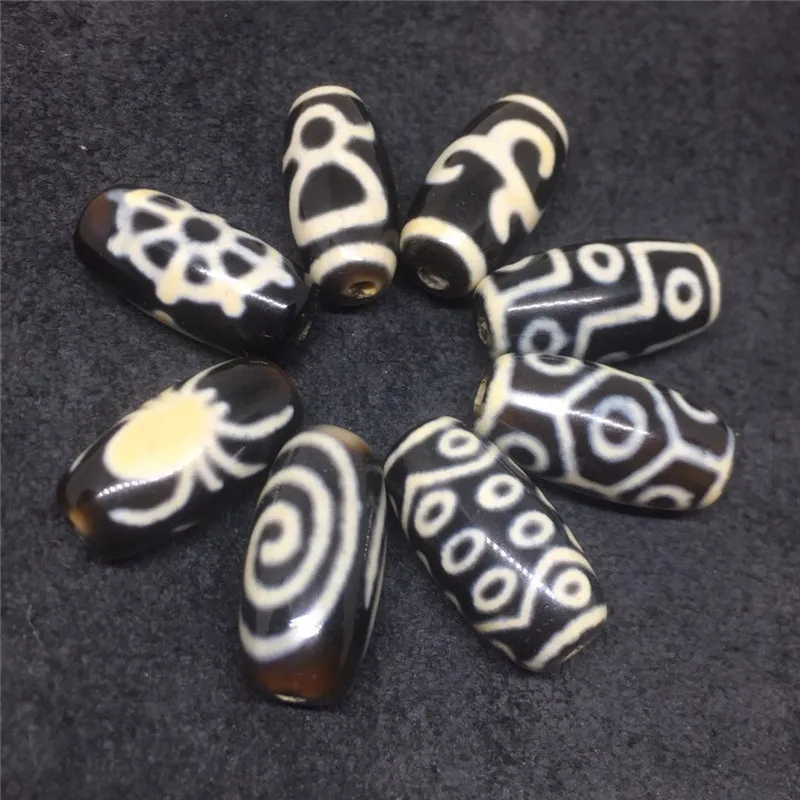 1pcs/lot Rare Patterns Spiral Spider 10mm*20mm Black Color Natural Agate Amulet Tibetan Dzi Beads for Bracelet DIY Jewelry