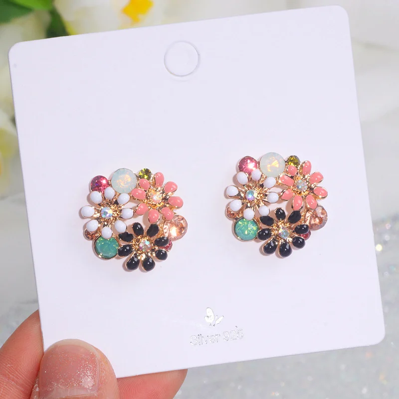 2024 New Trendy Cute Sweet Crystal Flowers Stud Earrings for Women Charm Elegant Big Earring Wedding Party Jewelry Accessories