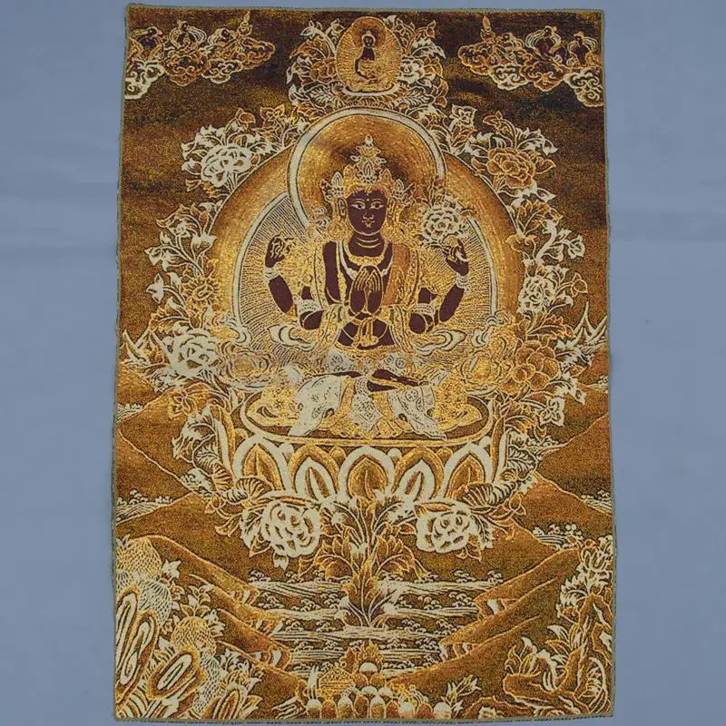 Antique brocade, silk embroidery painting, four arm Tara goddess of mercy portrait