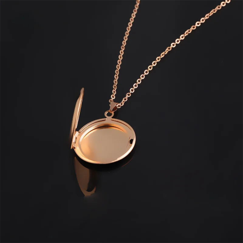 Custom Photo & Text Stainless Steel Locket Necklace Pendant 25mm Round Photo Locket Jewelry Gifts for Women Men 3 Colors