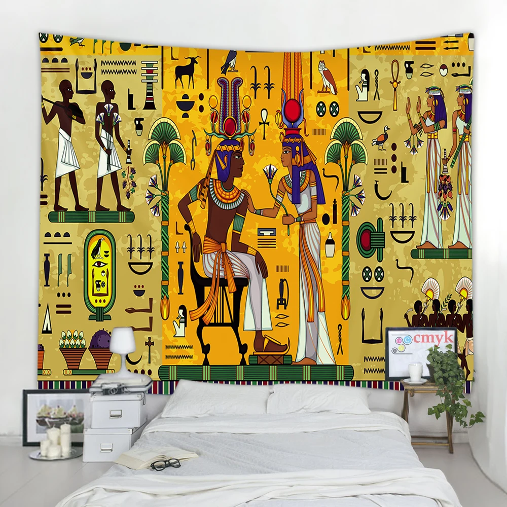 Golden Ancient Egypt Tapestry Wall Hanging Old Culture Printed Hippie Egyptian Tapestries Wall Cloth Home Decor Vintage Tapestry