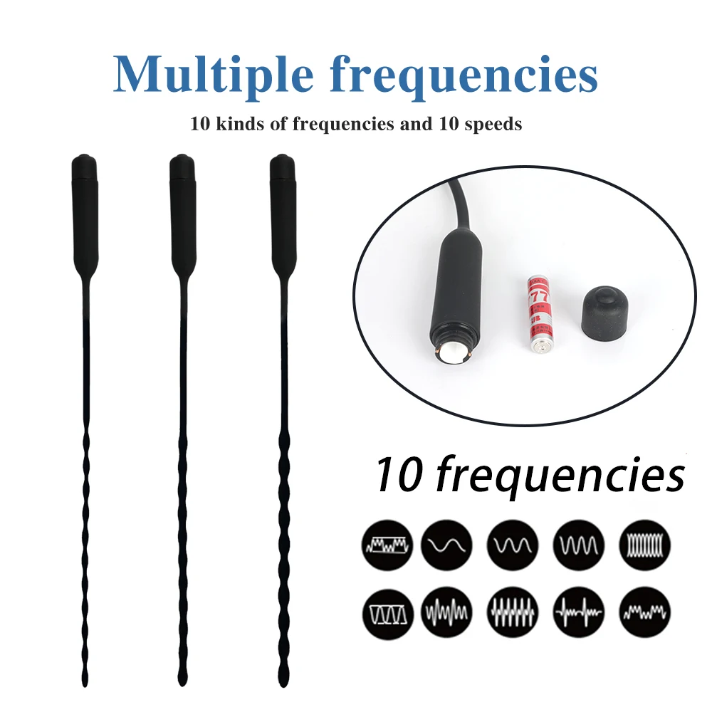 남성 남근 자극용 요도 진동기, 섹스 토이, 10 주파수 진동, 남근 귀두 플러그, 35cm 요도 확장기, 성인 제품