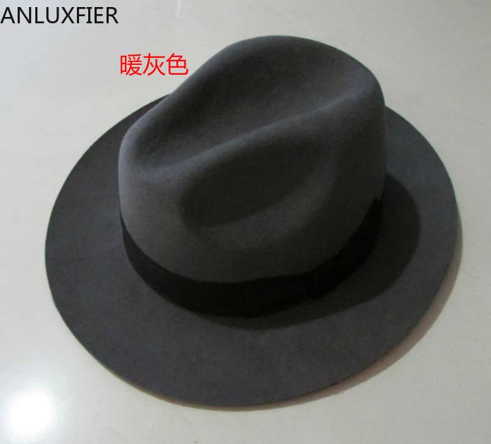 B-1540 Adult Fedora Wool Hat Australian Fedora Fashion Unisex Black Homburg Panama Jazz Hat Men Panama Fedora Black Hats