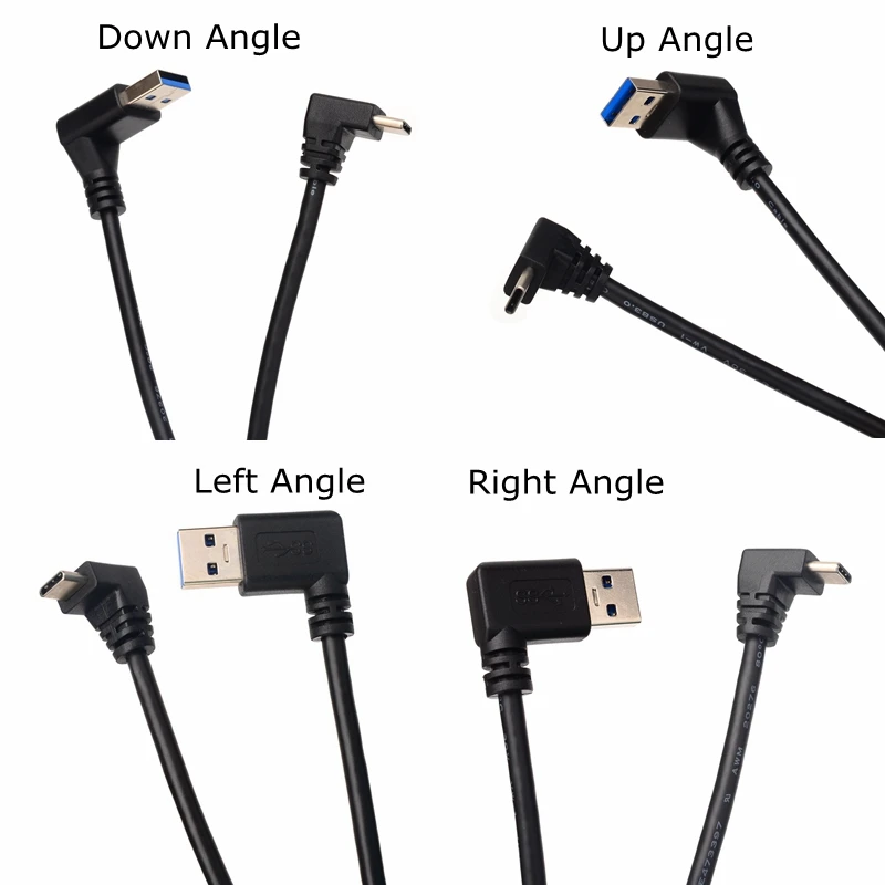 USB 3.0 A Male Left Right Up Down Angled To Type-C Up/Down Angle Computer Notebook Mobile Phone Data Charging Short Cable 0.25M