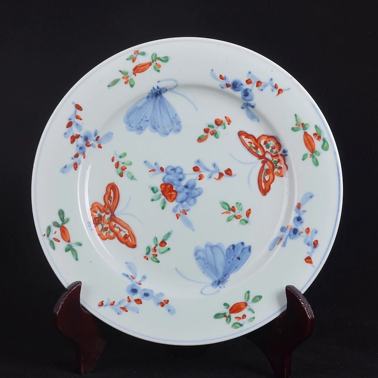 Platos de melamina, porcelana/flor azul y blanca pintada a mano, mariposa, placa plana de 10 pulgadas