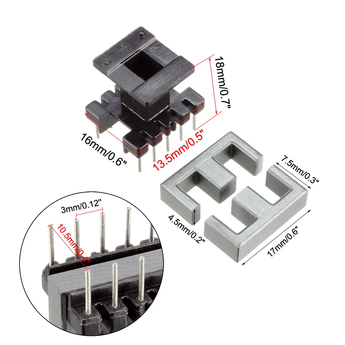 3/10Set EE16 5 with 5pin Transformer Bobbin PC40 Ferrite Core Vertical 6/20 Ferrite Halves and 3/10 Bobbin Magnetic Core Bobbins