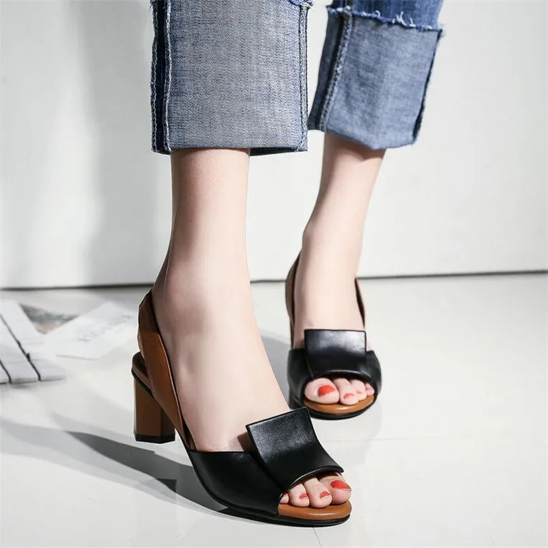 Square Toe Women Sandals High Heels Summer One Strap Slingbacks Women Sandalias Mujer Sandale Femme Large Size 35-43