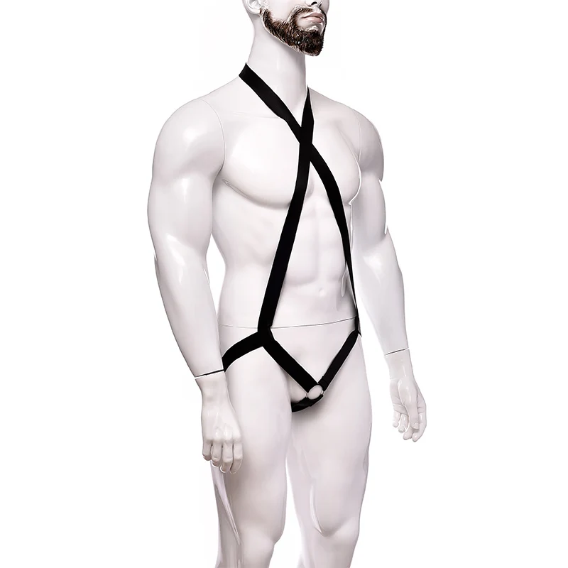 Male Lingerie Halter Body Harness Set Hollow Out Mens Elastic Chest Strap Bodysuit Muscle Arnes Hombre with Body Cage Costume