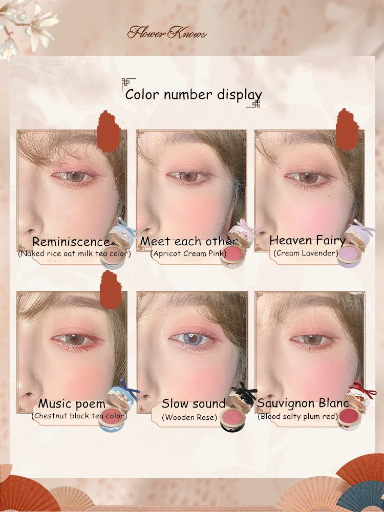 Flower God Embossed Rouge Chinese Classical Style Blush Palette Nude Natural Women Face Makeup Cosmetics