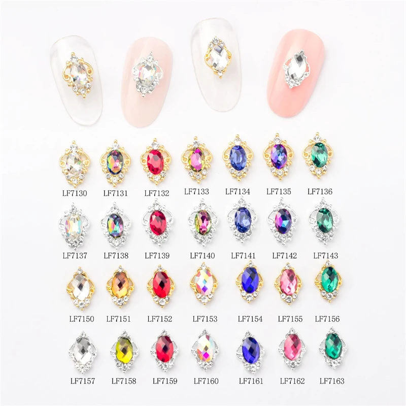 

10PCS/Set Of Oval Crystal Rhinestone Color Nail Jewelry Special-Shaped DIY Alloy 3D Drop-Shaped Korean Style Nail Accessories