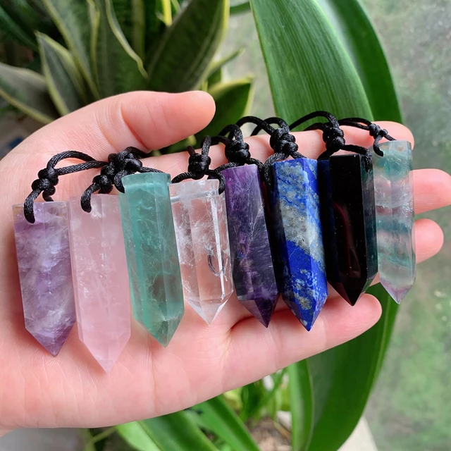 Big Bullet Pendulum Natural Stone Pendant Necklace Amulet Amethysts Fluorite Lapis Obsidian Pink Quartz Crystal Necklace Healing AliExpress