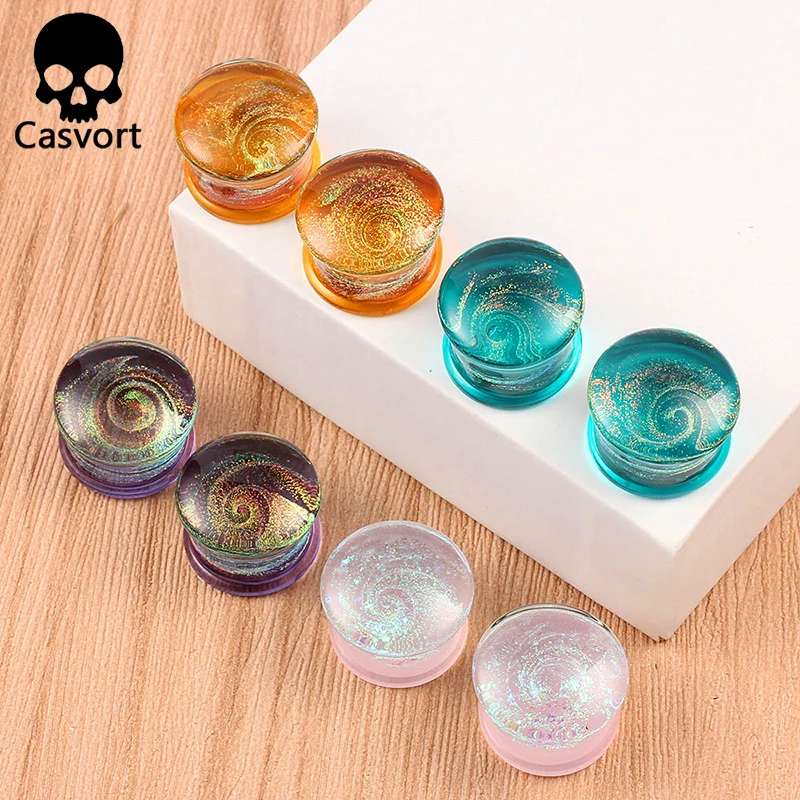 Casvort 2PCS New Glass Ear Body Jewelry Earrings Expanders Piercing Plugs Strechers Ear Gauges Gift For Women Men Gift